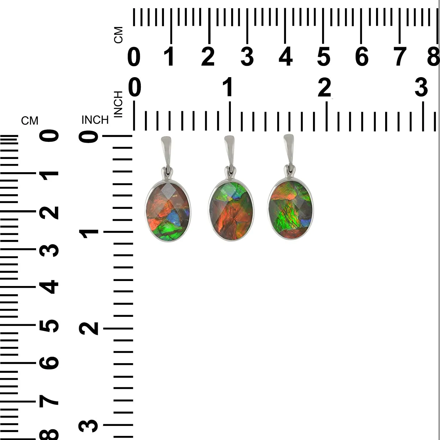 Starborn Ammolite with Faceted Quartz Oval Pendant in Sterling Silver Setting